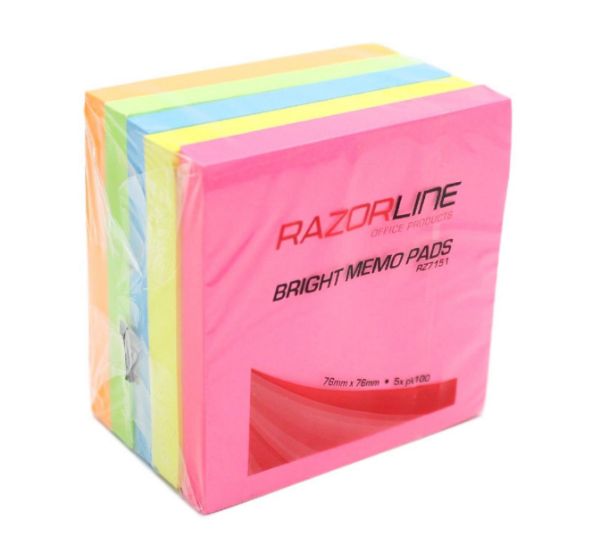 Picture of STICK ON NOTE CUBE 76x76 NEON - PACK OF 5