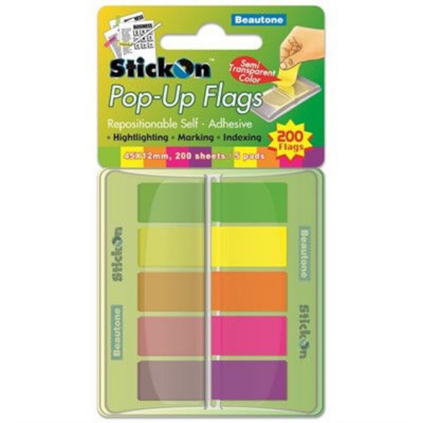 Picture of STICK ON FLAGS POP UP 45MM X 12MM 5 PADS X 40 SHEETS - ASSORTED