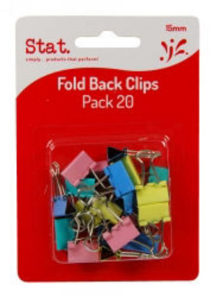 Picture of FOLDBACK CLIPS STAT 15MM ASST COLS PK20
