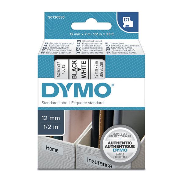 Picture of DYMO D1 Black on White 12mmx7m Tape
