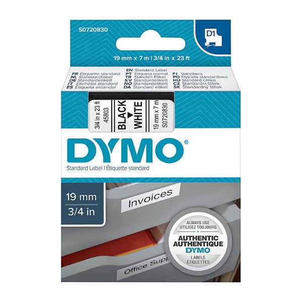 Picture of DYMO D1 Black on White 19mmx7m Tape