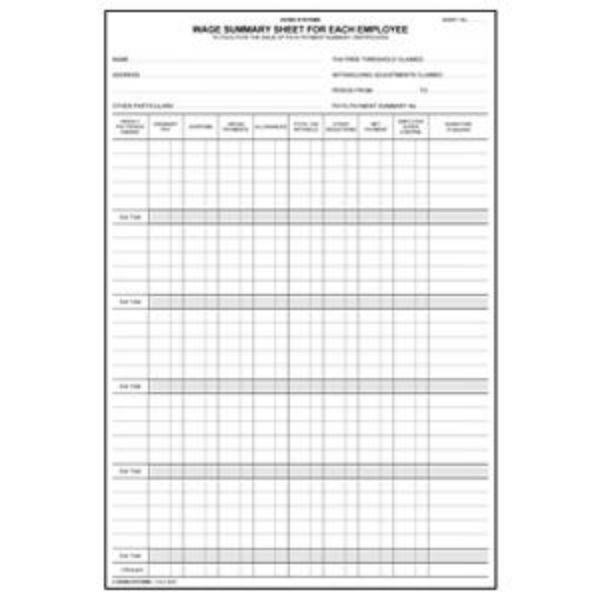 Picture of ZIONS 302C2 WAGE SUMMARY SHEET PK25