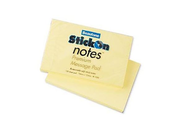 Picture of STICK ON NOTES 76MM X 127MM YELLOW