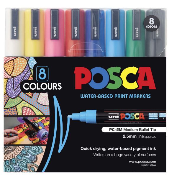 Picture of UNIBALL POSCA PC5M MEDIUM 8PC ASSORTED PACK