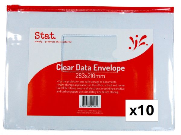 Picture of DATA FILE ENVELOPE STAT 283X210MM TRANSPARENT PACK 10