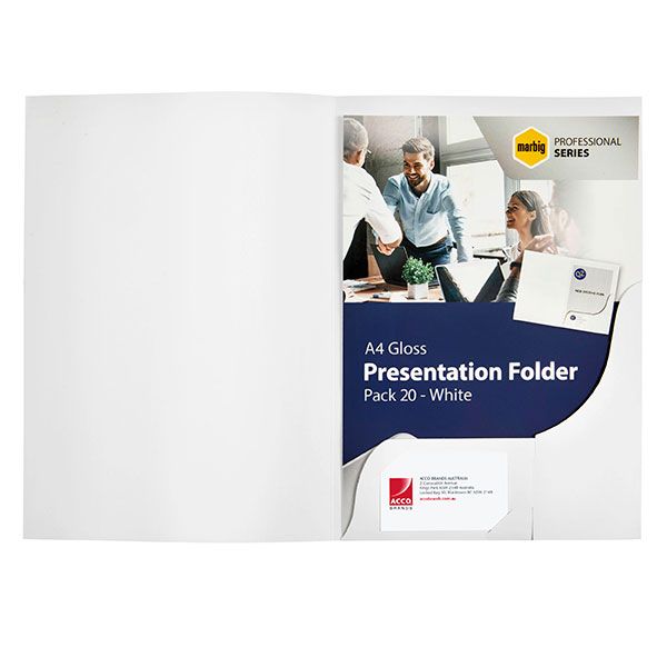 Picture of MARBIG PRESENTATION FOLDER A4 GLOSS WHITE PK20