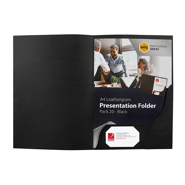 Picture of MARBIG PRESENTATION FOLDER A4 LGRAIN BLACK PK20