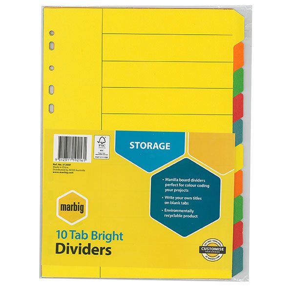 Picture of MARBIG INDICES AND DIVIDERS 10 TAB MANILLA
