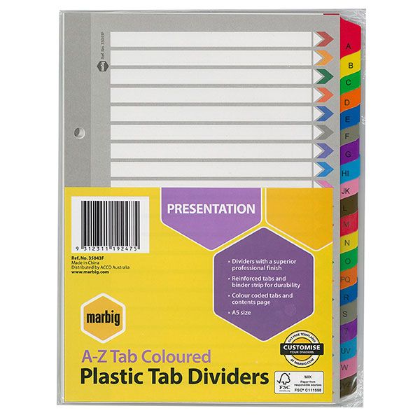 Picture of MARBIG A5 DIVIDERS A - Z TAB REINFORCED