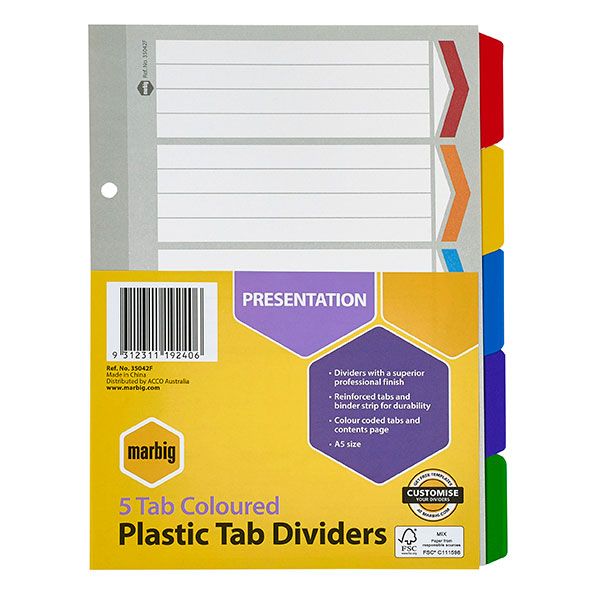 Picture of MARBIG INDICES AND DIVIDERS 5 TAB A5