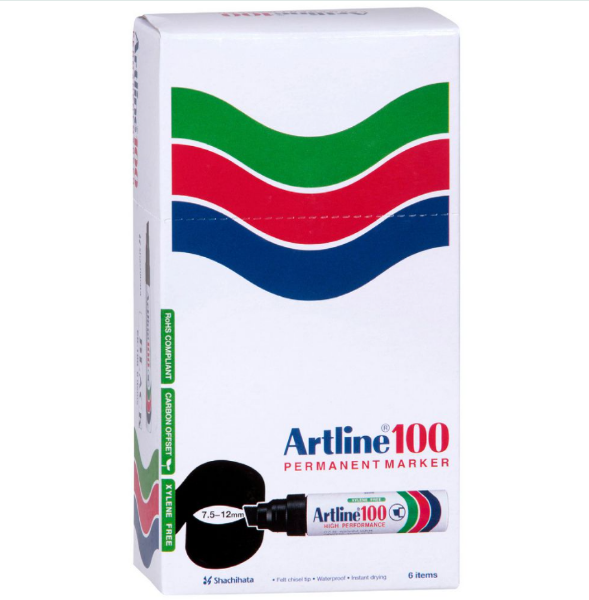 Picture of ARTLINE 100 PERMANENT MARKER CHISEL BLACK BOX OF 6
