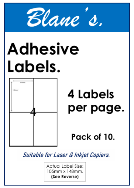 Picture of ADHESIVE LABELS 4UP PK 10