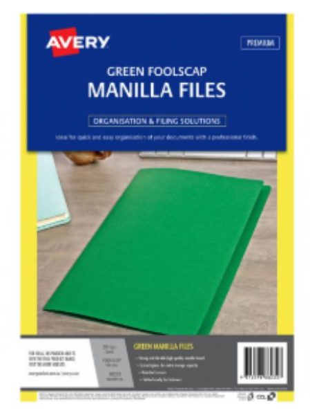 Picture of AVERY MANILLA FOLDER FC GREEN BOX 100