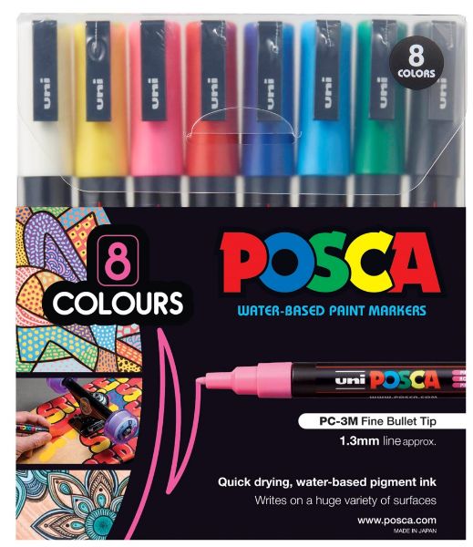 Picture of MARKER UNI POSCA PC3M BULLET ASSTD PK 8